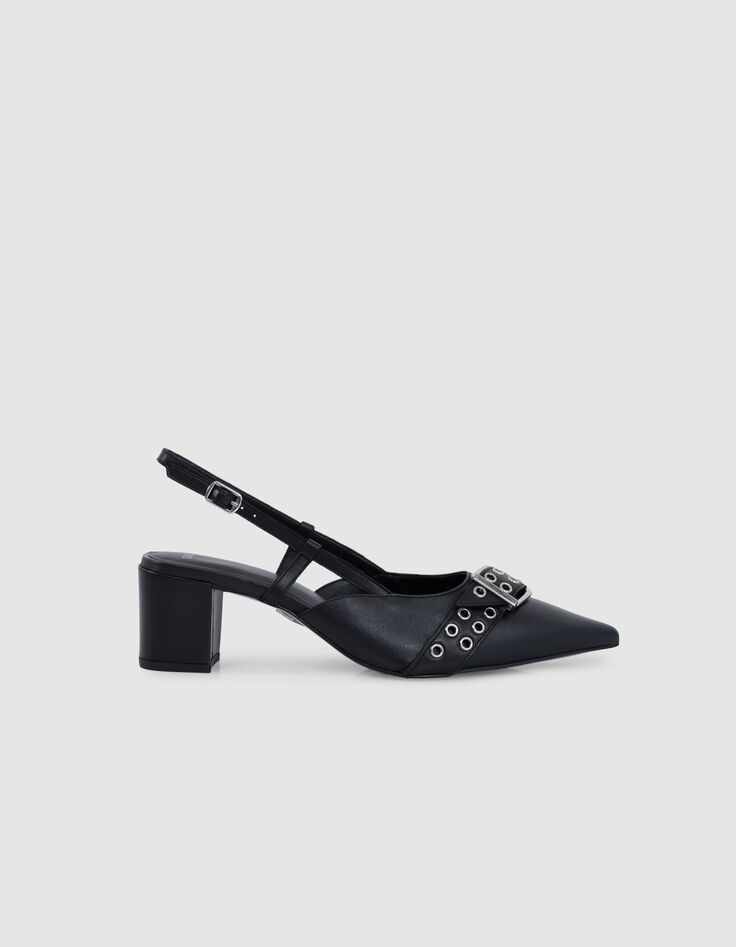Escarpins slingback noirs cuir boucle oeillets Femme-1