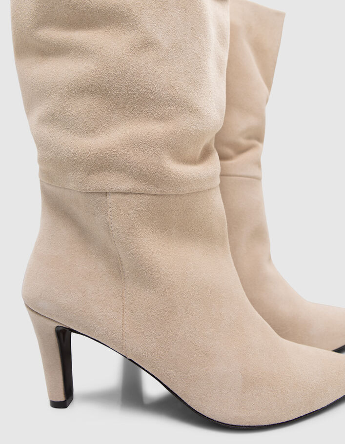 Women’s chalk suede heeled boots with folded down top - IKKS