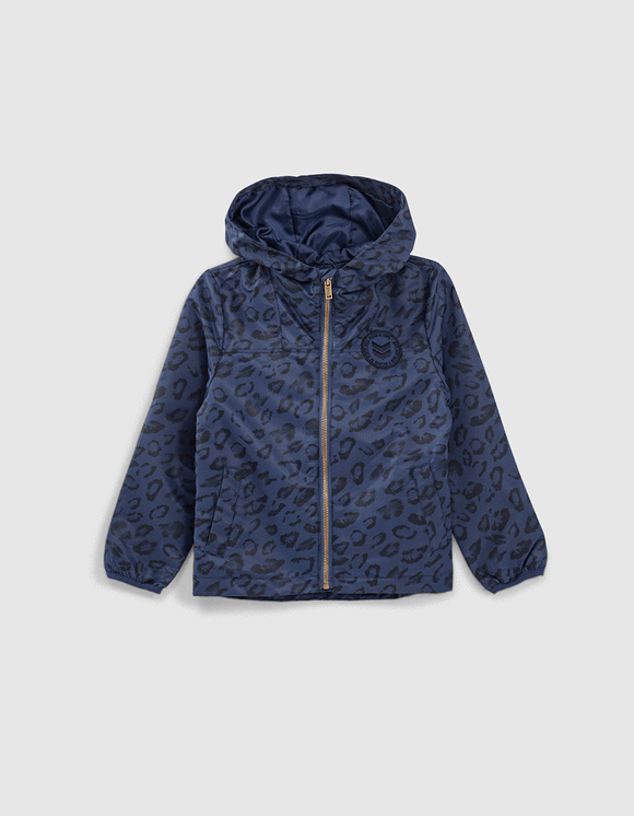 Coupe-vent packable navy motif léopard