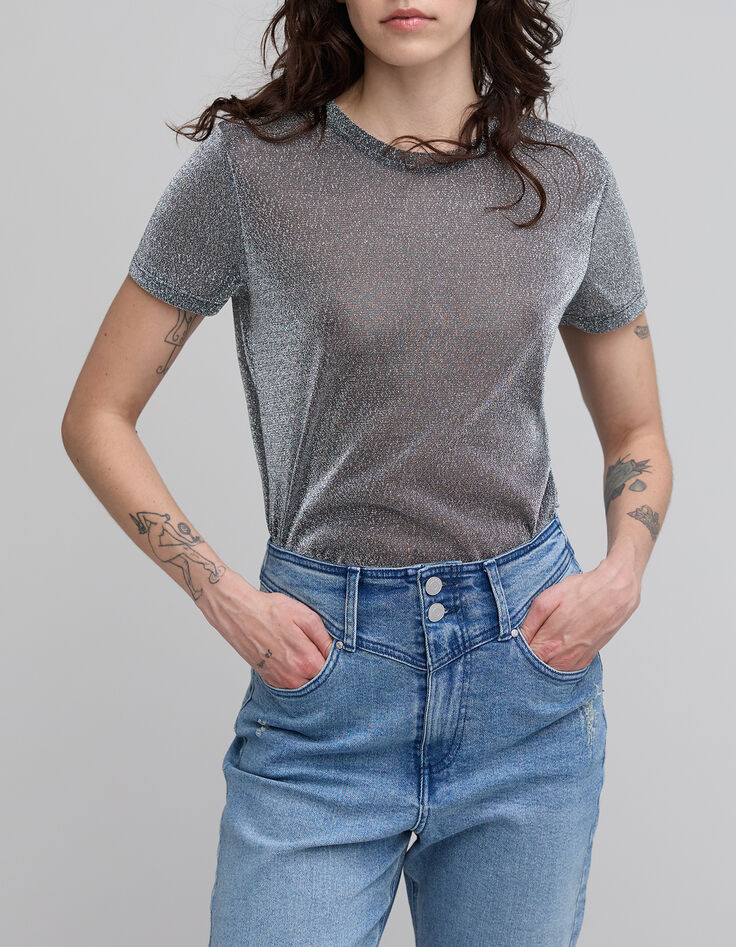 Tee-shirt silver lurex motif animalier Femme-2