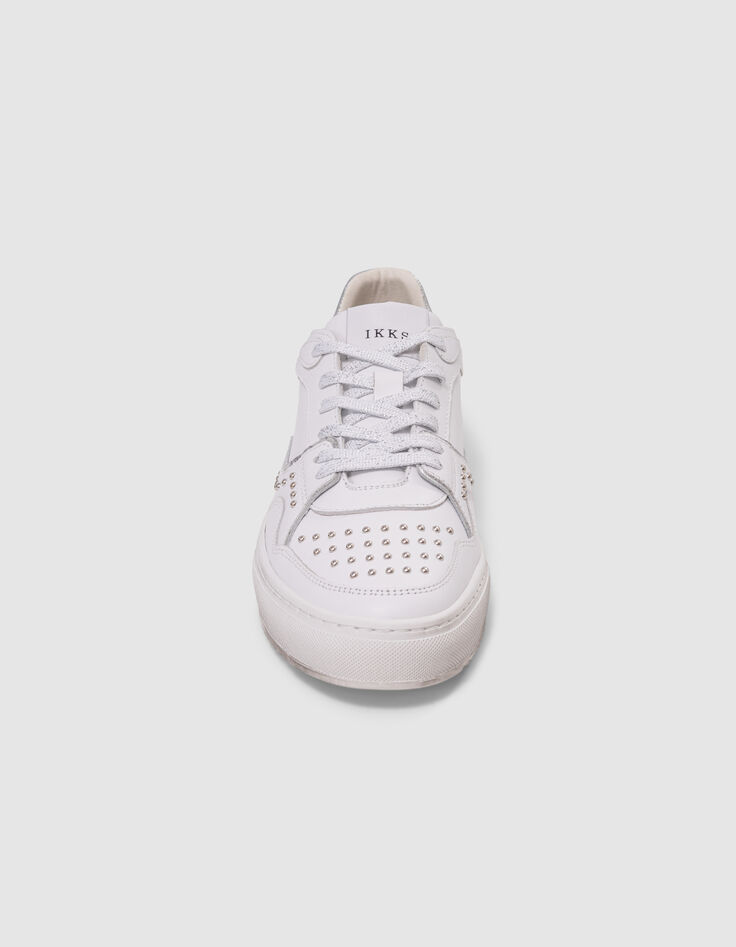 Baskets blanches cuir décor clous lacets silver Femme-2