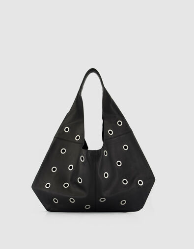 Schwarzes Leder Hobo Tasche maxi &Ouml;sen Design Gr&ouml;&szlig;e L Damen - IKKS