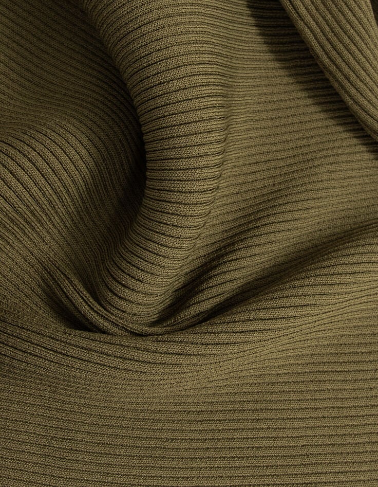 Kaki lange kokerjurk ribtricot Dames-1 Kaki lange kokerjurk ribtricot Dames-1