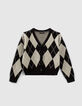 Girls’ black Argyle knit cardigan-1