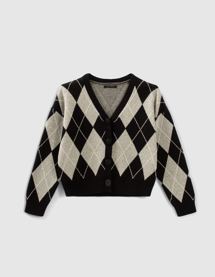 Girls’ black Argyle knit cardigan-1