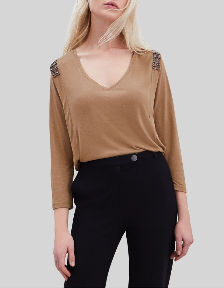 Camiseta camel lúrex hombros joya-5
