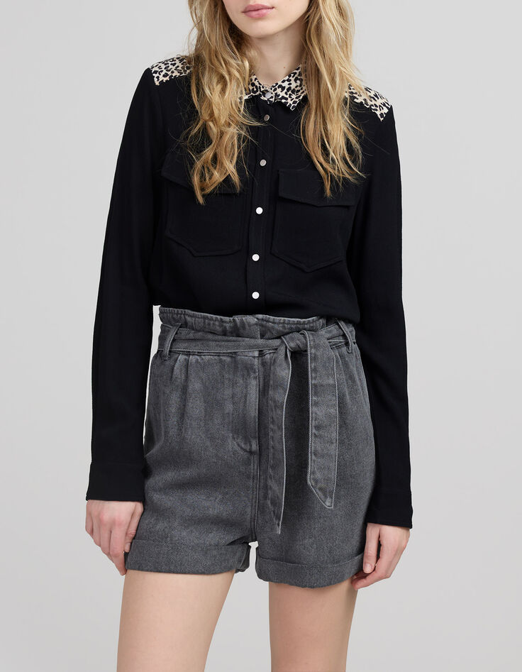 Short en jean gris Lyocell® ceinturé Femme-8