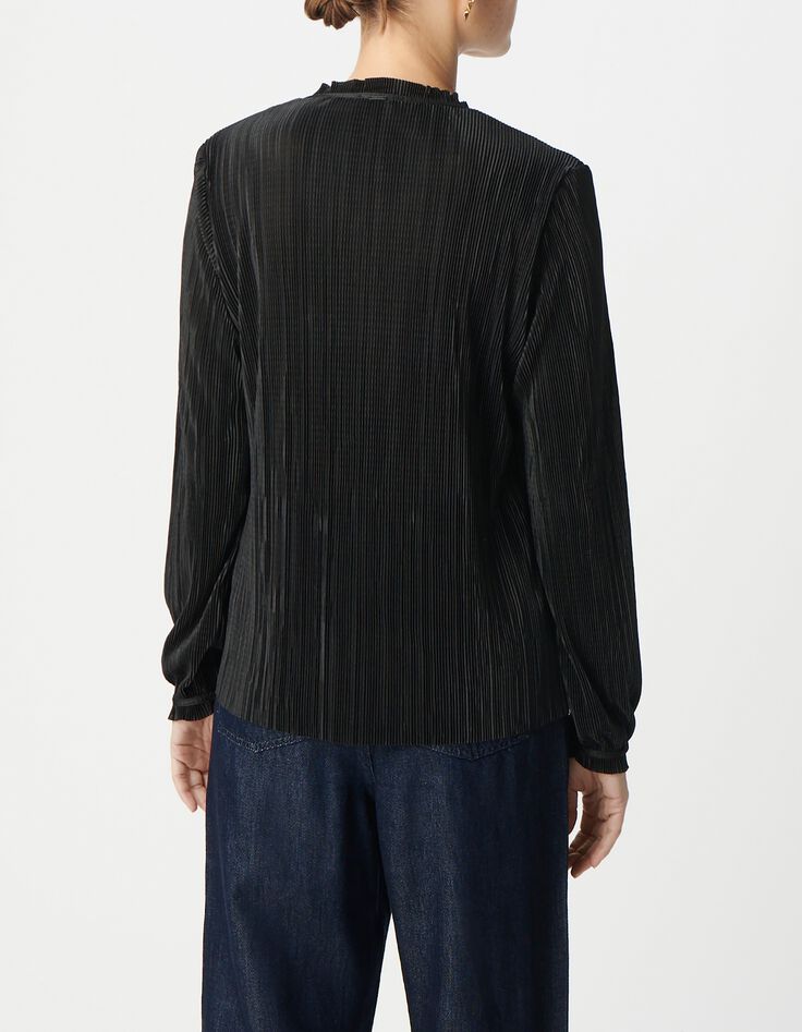 Women's black pleated collared blouse-3 Women's black pleated collared blouse-3
