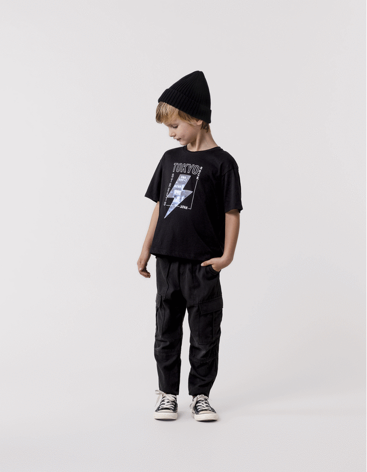 T-shirt noir motif éclair lenticulaire garçon-3