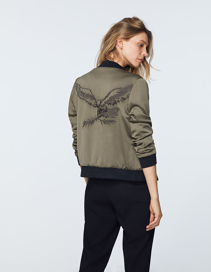 Bombers kaki en satin réversible visuel brodé dos femme-3