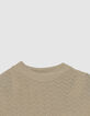 Women’s beige lurex openwork knit short-sleeved T-shirt-2