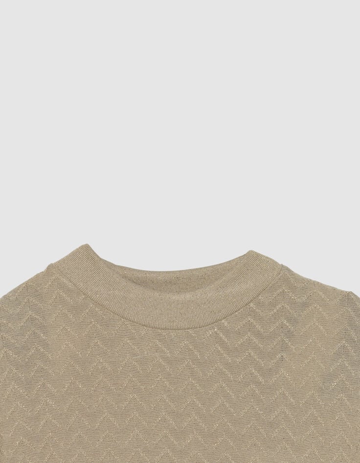 Camiseta manga corta beige lúrex punto calado mujer-2 Camiseta manga corta beige lúrex punto calado mujer-2