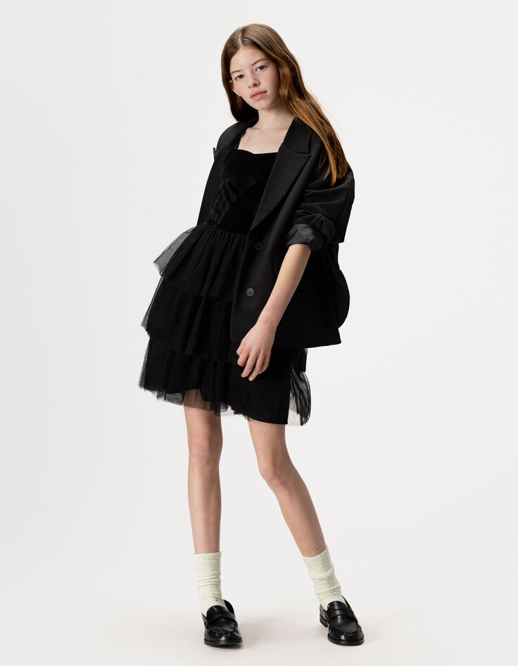 Robe bustier noire velours et tulle fille-1