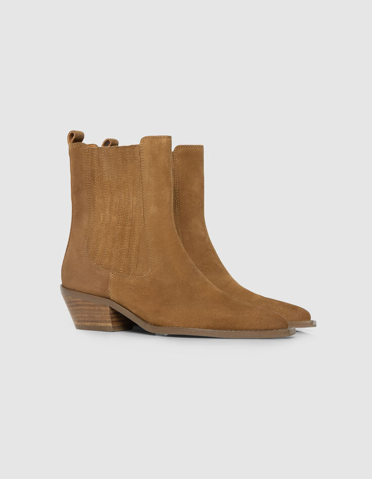 Chelsea boots santiags camel cuir velours Femme-5 Chelsea boots santiags camel cuir velours Femme-5