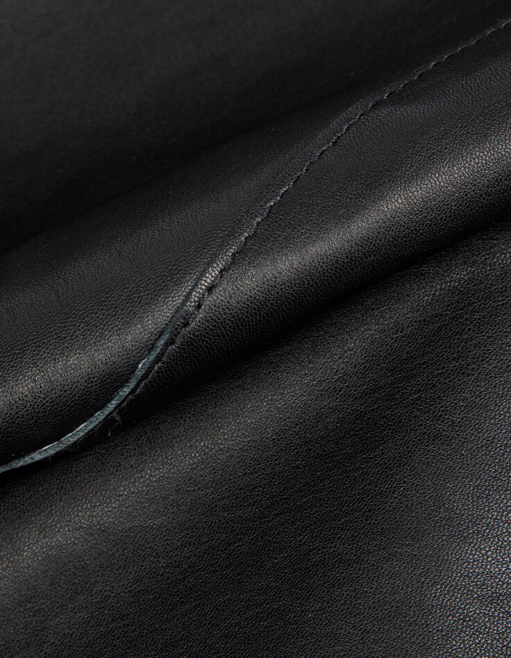 Veste cuir noir bavolet et poche biais Femme-10