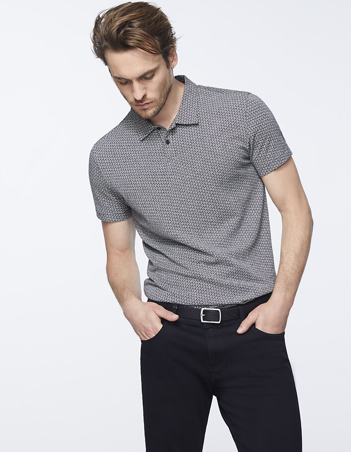 Men’s black minimalist Jacquard polo shirt - IKKS