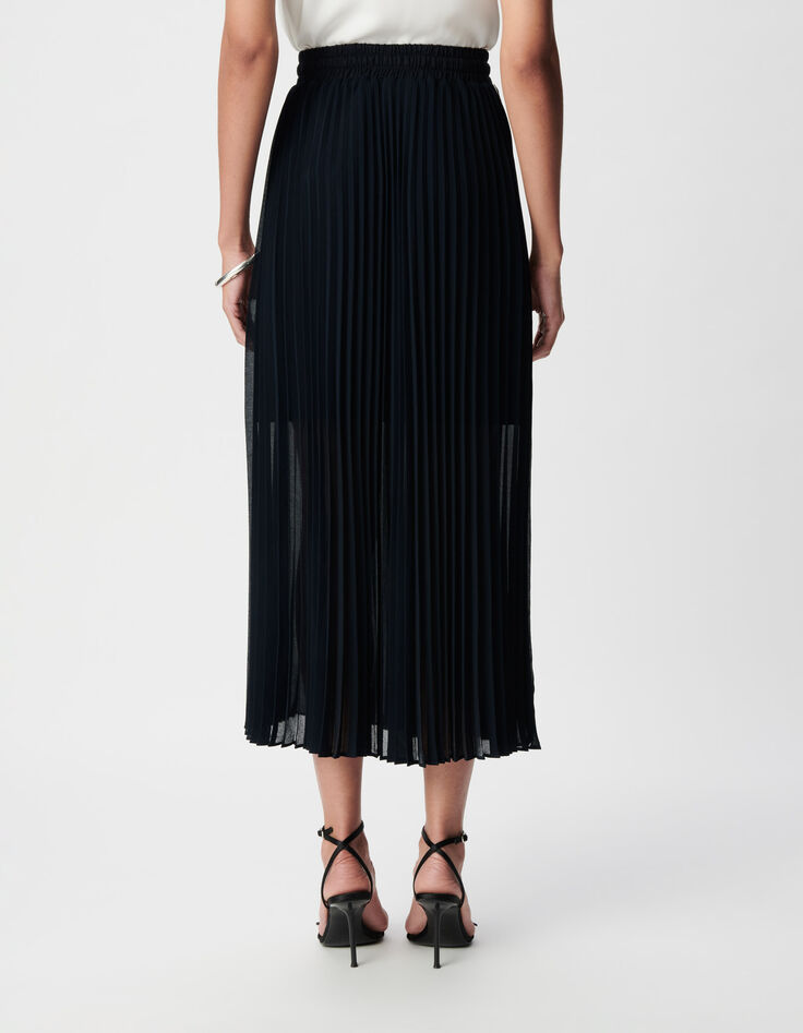 Navy lange plooirok met sportieve zijstrepen Dames-3