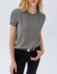 Women’s grey glittery knit short-sleeve sweater-1