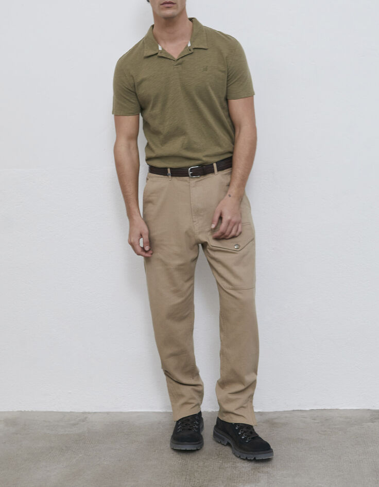 Men&rsquo;s light khaki slub short sleeve polo shirt-5