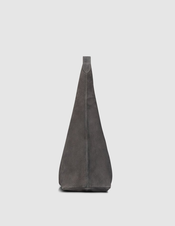 Sac Hobo gris cuir velours souple Femme-5