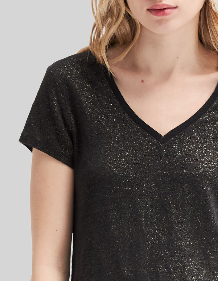 Schwarzes Damen-T-Shirt mit V-Ausschnitt in Foil-3