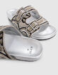 Mules silver cuir m&eacute;tallis&eacute; broderies perles Femme-7