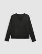 Pull encolure V noir tricot fin oversize Femme-5