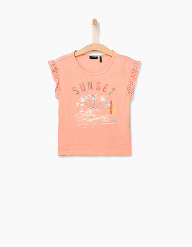 T-shirt perzik Sunset palmborduursel meisjes - IKKS