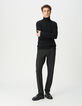 Pull col roulé noir tricot coton cachemire Homme-1