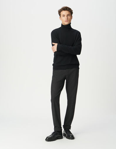Pull col roulé noir tricot coton cachemire Homme - IKKS