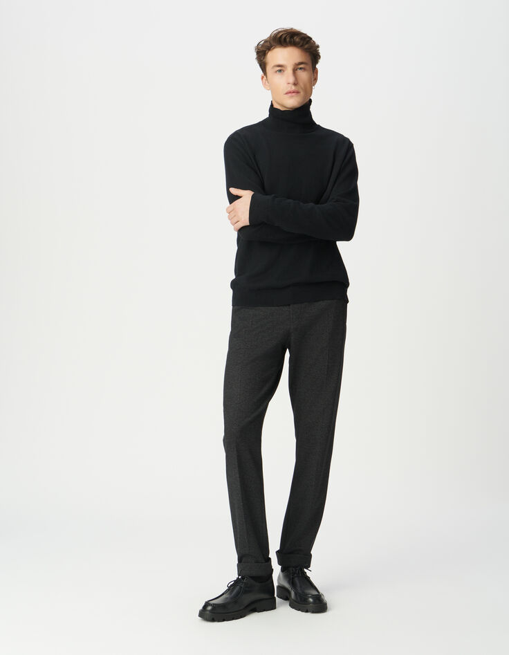 Pull col roulé noir tricot coton cachemire Homme-1
