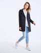 Trench largo marino de gabardina de algodón mujer-6