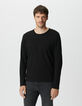 Camiseta manga larga negra algodón flameado hombre-2