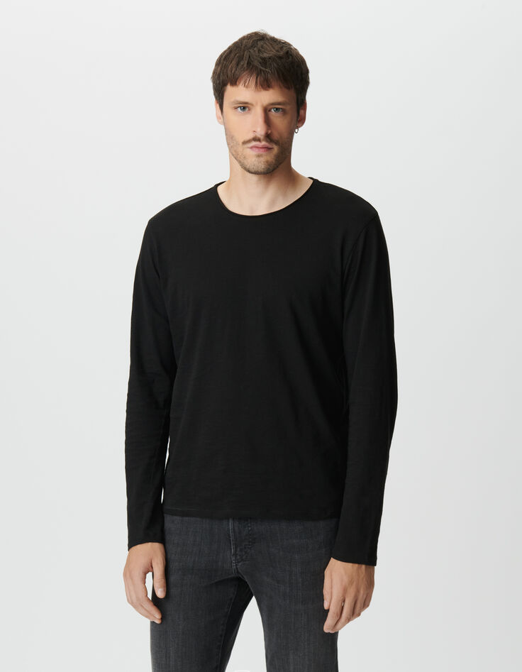 Camiseta manga larga negra algodón flameado hombre-2 Camiseta manga larga negra algodón flameado hombre-2