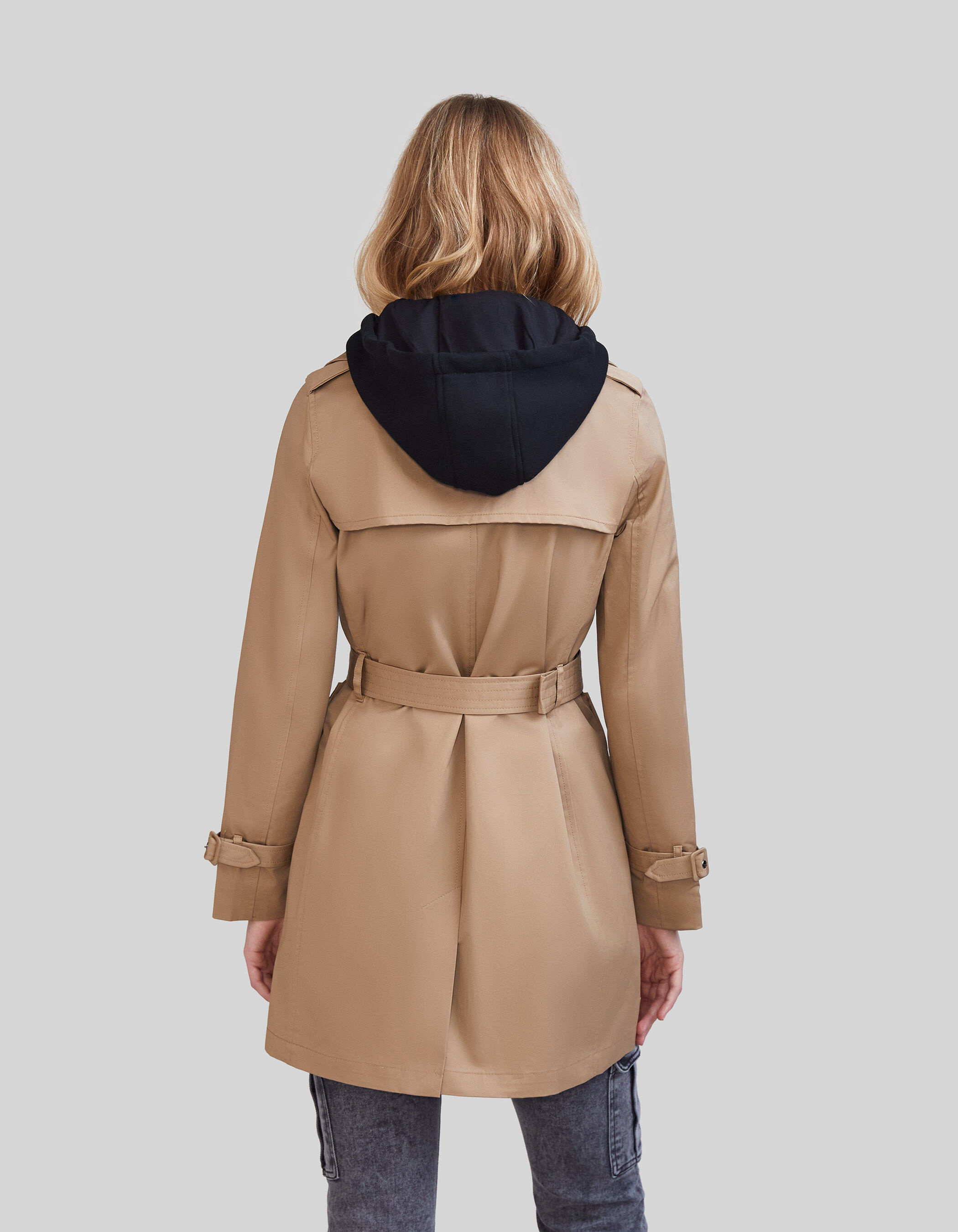 Women s trench coat removable hood and facing