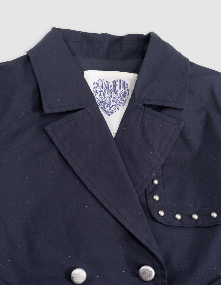 Marineblauer kurzer Mädchen-Trenchcoat mit Glitzer-3