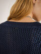 Pull en maille bleu marine enduit irisé femme-4