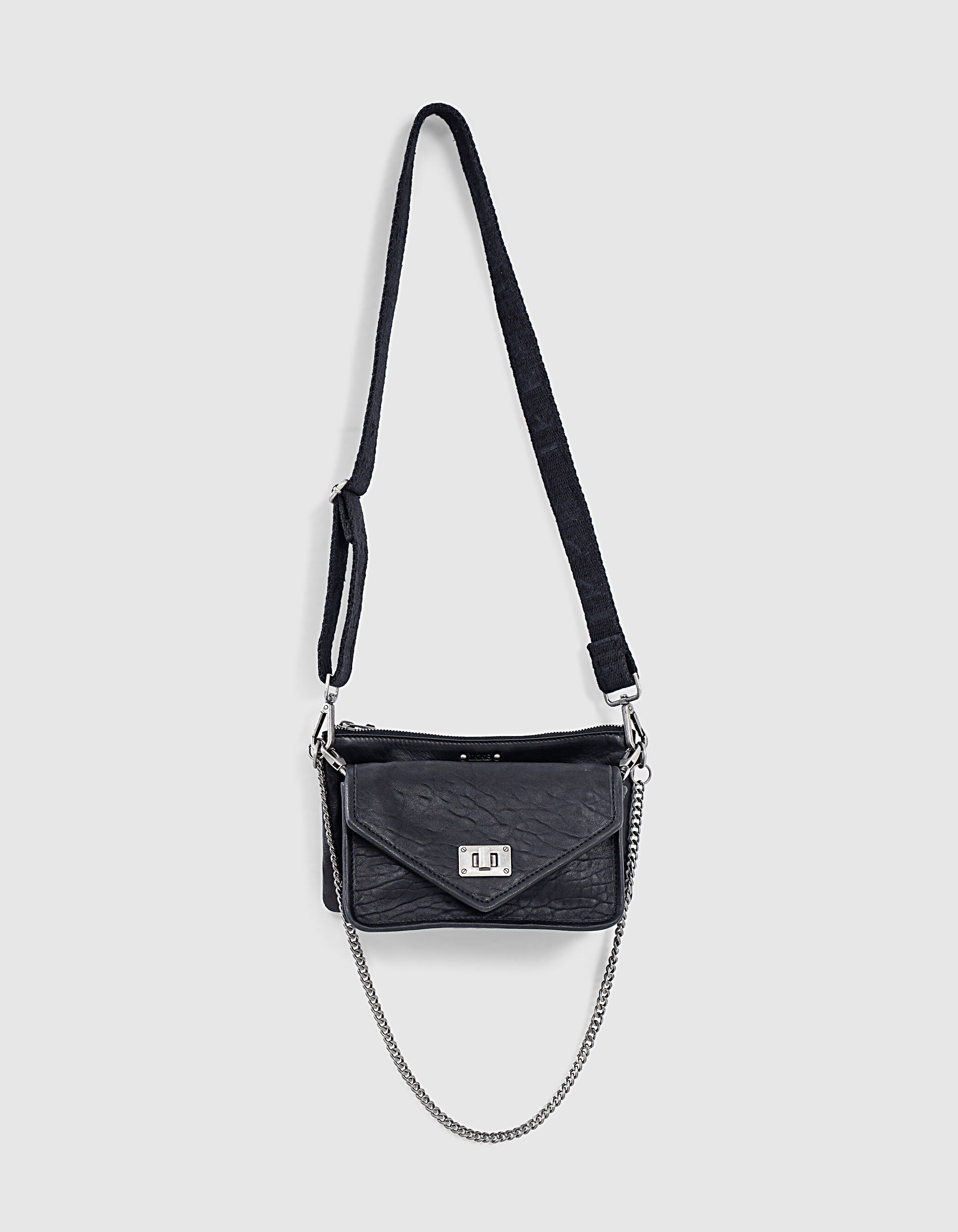 Sac double pochettes The Major Bag en cuir noir femme IKKS