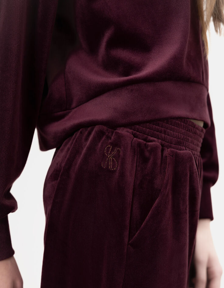 Girls’ burgundy velvet wide-leg joggers-3