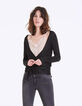 Cardigan cache-cœur noir métallisé femme-2