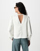 Women's white satin V-neck blouse-3