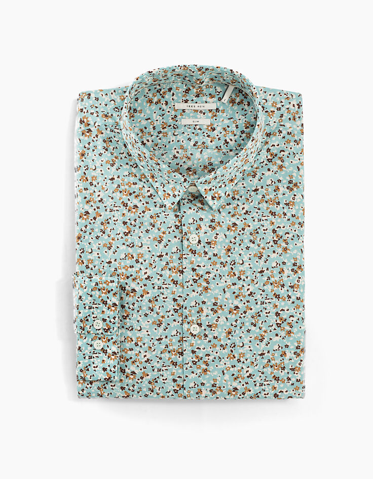 Camisa slim turquesa estampado flores Hombre-3 Camisa slim turquesa estampado flores Hombre-3