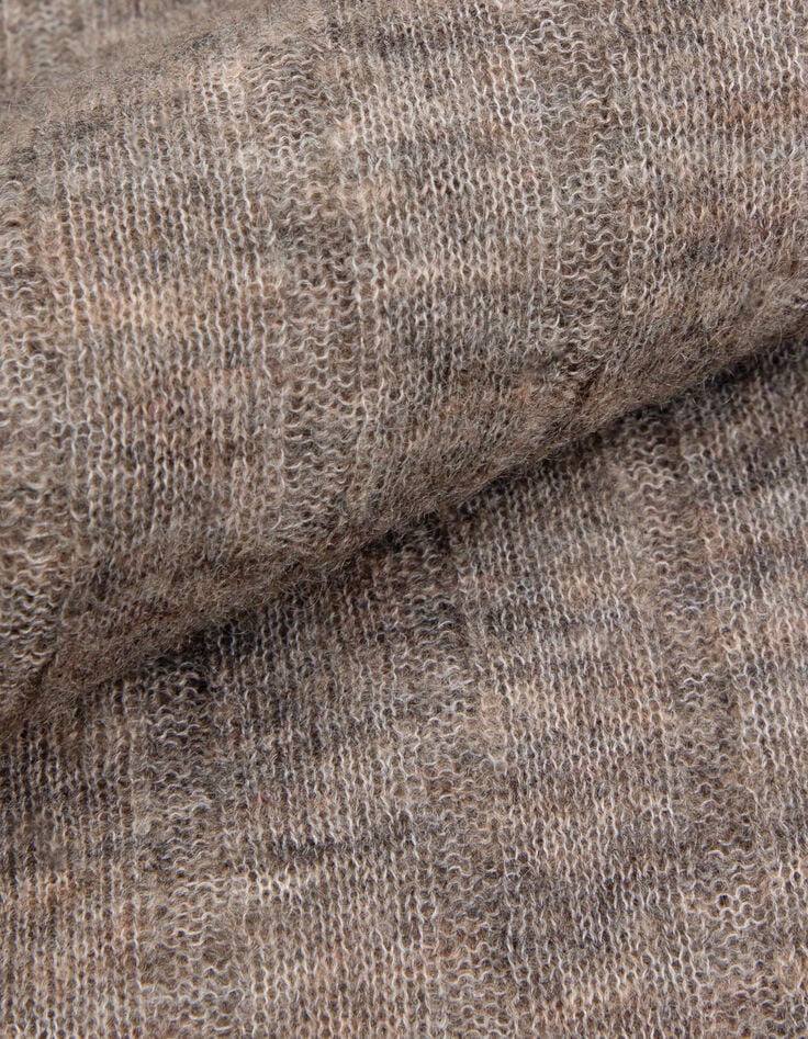 Pull manches longues beige tricot c&ocirc;tes plates Femme-7