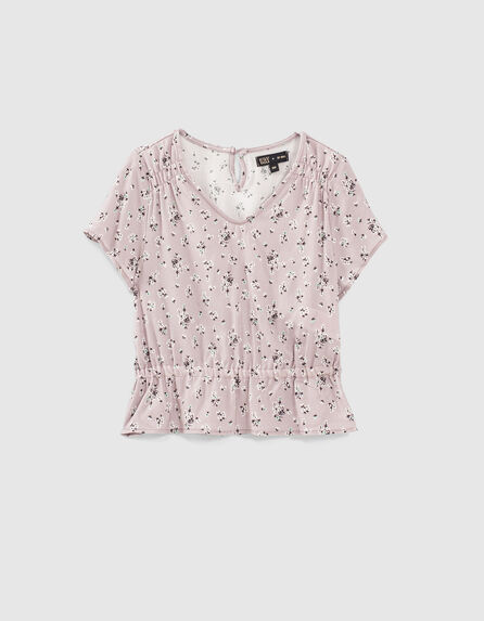 Girls’ violet micro-flower print cropped blouse