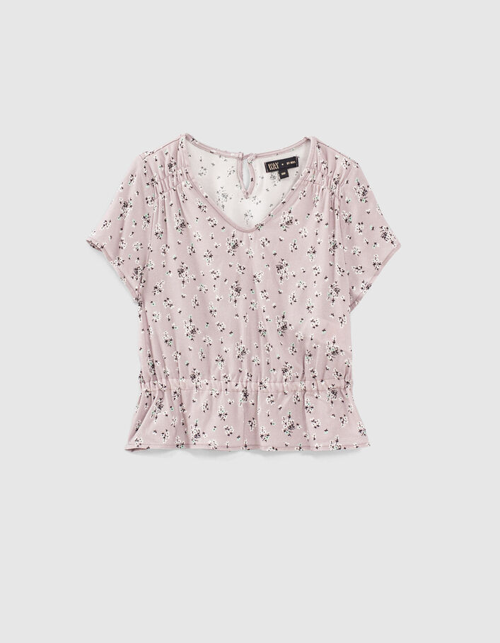 Girls’ violet micro-flower print cropped blouse - IKKS