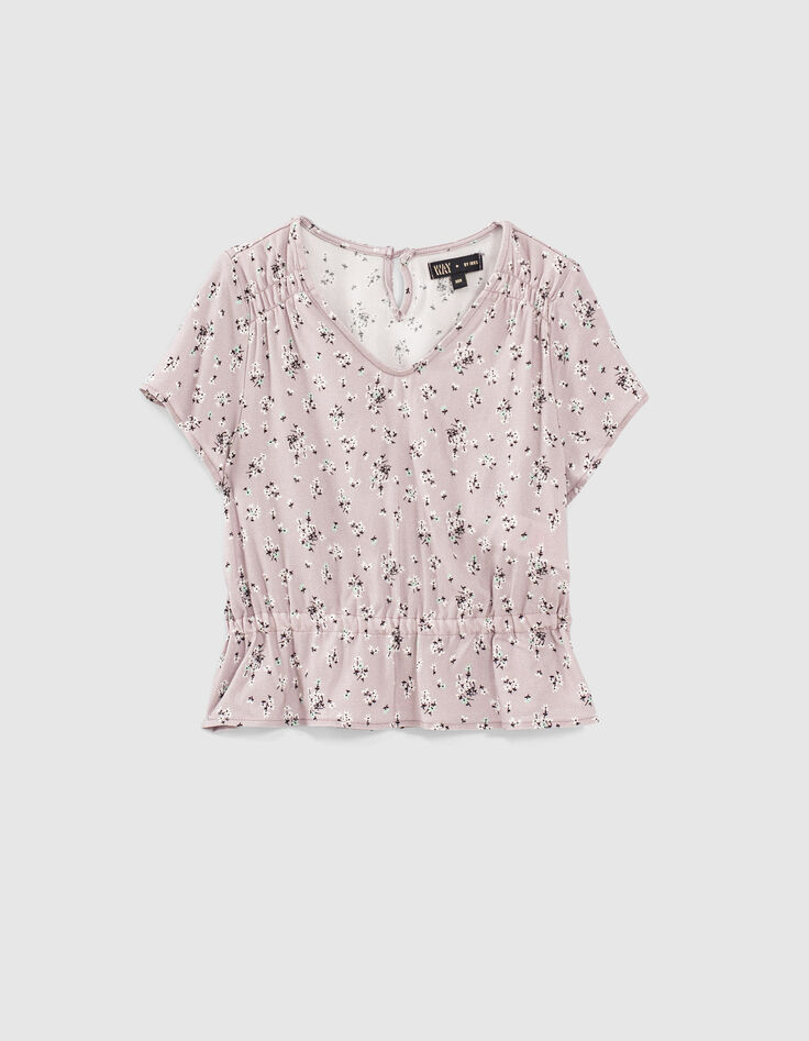 Girls’ violet micro-flower print cropped blouse-1 Girls’ violet micro-flower print cropped blouse-1