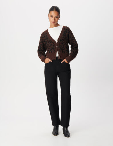 Braune Strickjacke f&uuml;r Damen mit Leopardenmuster - IKKS