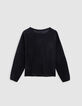 Pull noir tricot ajouré motif cœurs fille-5