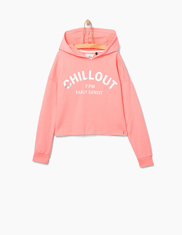 Sweat cropped rose fluo CHILLOUT fille-2