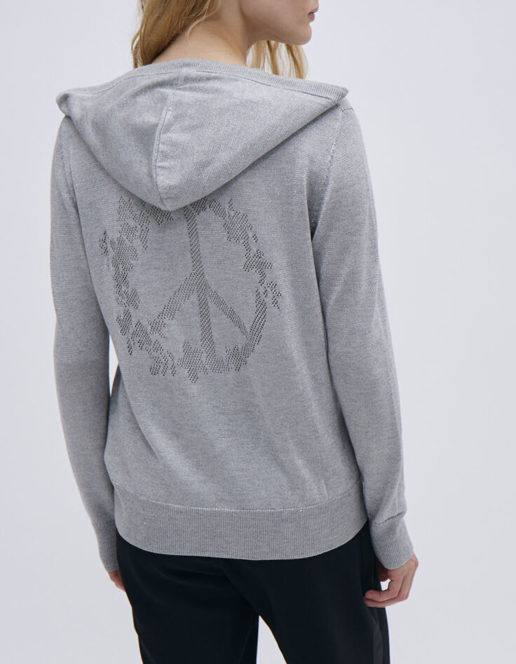 Women’s grey glittery knit hooded cardigan-3